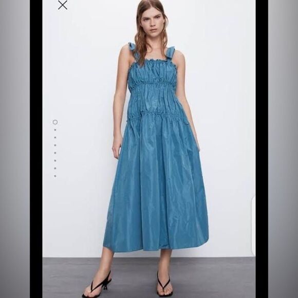 Zara Taffeta Blue Dress - Picture 2 of 7